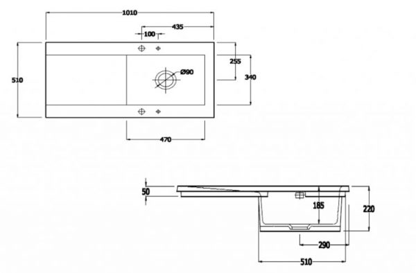 RDI001NS Single Bowl with drainer inset ceramic sink - Regis - Image 3