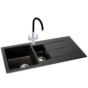 Zero  1.5 Black Metallic Granite Sink with Drainer - Abode