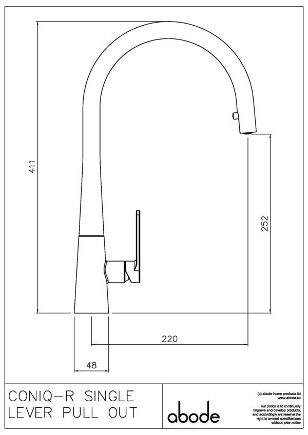 Coniq R Single Lever with pull out spray Tap in Matt Black, Polished Copper, Chrome and Brushed Nickel - Abode - Image 5