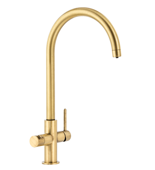 Pronteau Prothia Slimline Monobloc Swan 3 N 1 Tap in Brushed Brass - Abode
