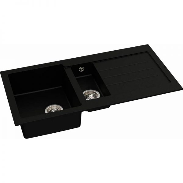 Xcite 1.5 Bowl with Drainer in Black Metallic Granite - Abode