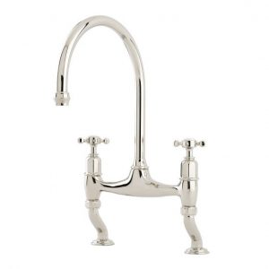 Ionian Bi-flow Deck Mounted Bridge Mixer Tap with Cross top handles in Polished Chrome - Perrin & Rowe