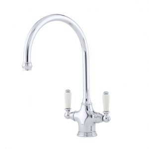 Phoenician Monobloc Sink Mixer with C Spout and Porcelain Lever Handles in Chrome - Perrin & Rowe