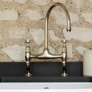 Ionian Bi-flow Bridge Deck Mixer with cross top Handles in Nickel - Perrin & Rowe