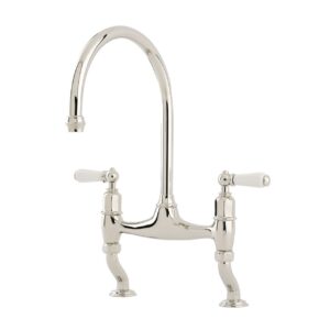 Ionian Deck Mixer Tap with white Porcelain Lever Handles  a Nickel Finish - Perrin & Rowe
