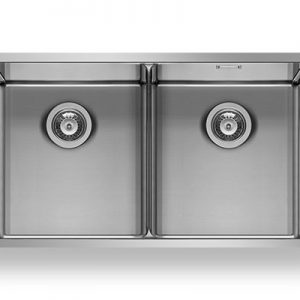 Astris Low Divider Double Bowl Brushed Stainless Steel Sink - Pyramis