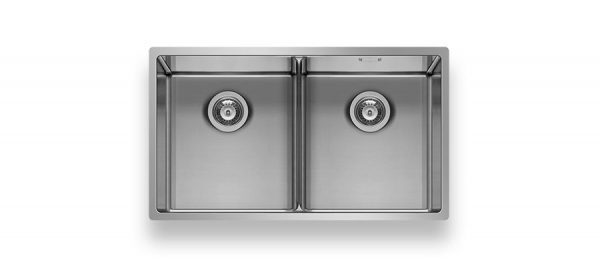 Astris Low Divider Double Bowl Brushed Stainless Steel Sink - Pyramis