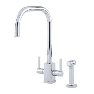 Juliet Square Monobloc Mixer Tap with U Spout Twin Lever Handles and Rinse - Perrin & Rowe