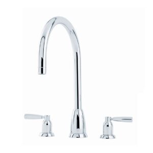 Langbourn  Three Hole Sink Mixer with C Spout and Lever Handles in Chrome - Perrin & Rowe