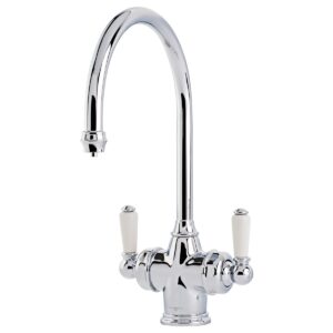 Phoenician  Sink mixer with Filtration and white Porcelain handles- Perrin & Rowe
