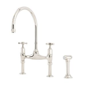 Ionian Deck Mounted Two Hole tap with Crosstop Handles and Rinse - Perrin & Rowe