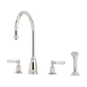 Phoenician 4 hole Sink Mixer with Lever Handles and Rinse - Perrin & Rowe