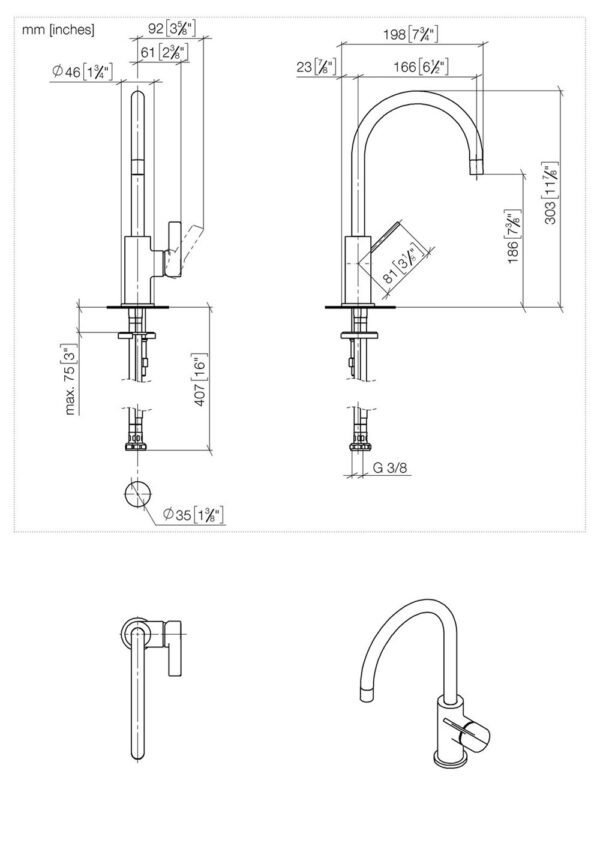 Tara Ultra Bar Tap 166 projection Chrome  - Dornbracht - Image 2