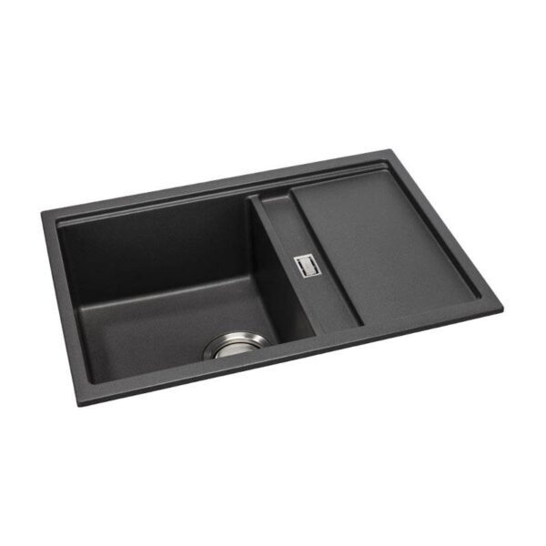 Synchronist 1.25 Bowl Compact Composite Reversible Sink & Drainer in Black Granite - Abode