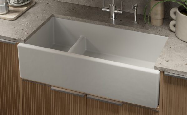 Hawkshaw  1.5 Bowl Sink 900 with Lowered Central Divide - Shaws Of Darwen - Image 2