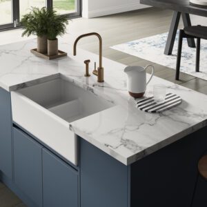Hawkshaw  800 1.5 ceramic sink with Lowered Central Divide - Shaws of Darwen