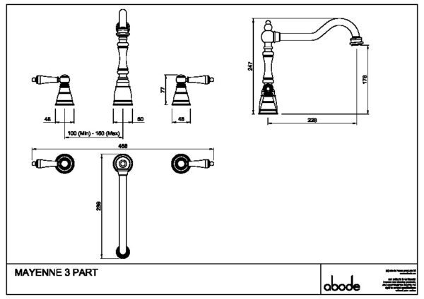 Mayenne 3 Part Mixer Tap in Chrome - Abode - Image 2