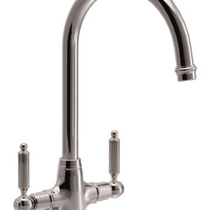 Ornate Twin Lever Monobloc Tap in Polished Nickel - Abode