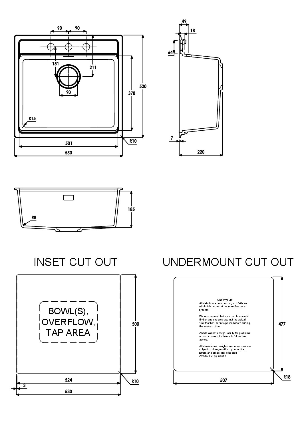 Linaro 60 1.0 Bowl with Tap Ledge - Abode - Image 2