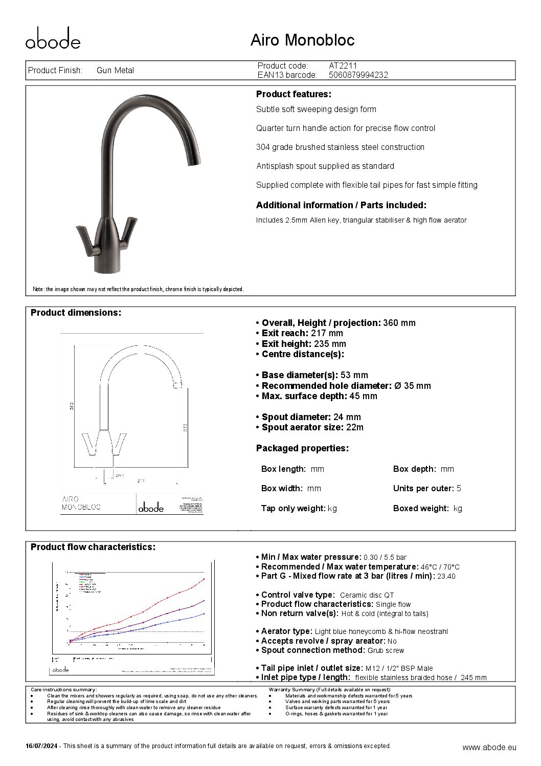 Airo Monobloc tap in Gun Metal - Abode - Image 2